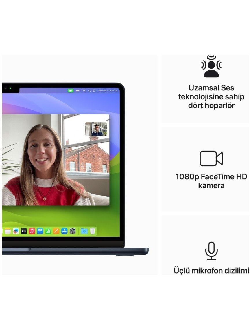 Apple MacBook Air M3 24GB 512GB SSD macOS 13" Taşınabilir Bilgisayar Gece Yarısı MC8Q4TU/A